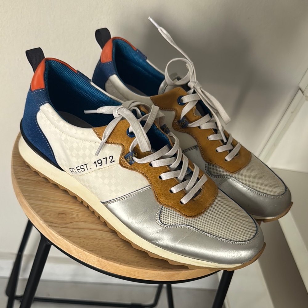 Silver and Blue Retro-Inspired Sneakers